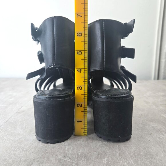 Aldo Fisherman Sandals Sz 7 Black Leather Grunge Goth Strappy Caged Chunky Lug - Picture 4 of 12